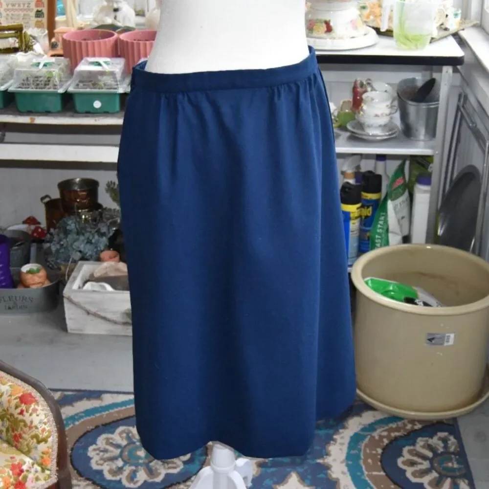 Vintage Pendleton Wool Skirt Womens Navy Blue A Line Midi Classic USA Large